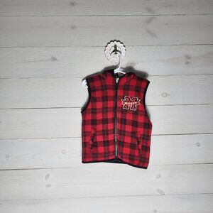Junior Mickey Disney Buffalo check plaid puffy vest hooded Mickey ears.